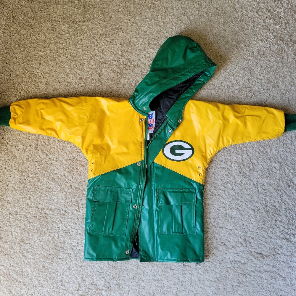 NFL Game Day Green Bay Packers Hooded Kids Rain Jacket Size 4/5